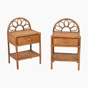 Mid-Century Italian Modern Bamboo Cane and Rattan Bedside Tables, 1970s, Set of 2