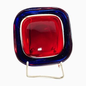 Cuenco Mid-Century moderno de cristal de Murano Bue y Sommerso Art rojo, años 60