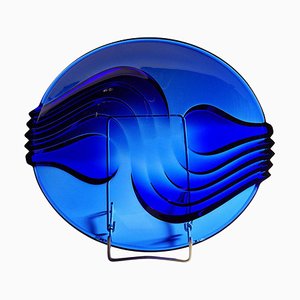 Plato francés vintage de vidrio azul cobalto de Arcoroc