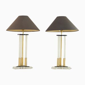 Table Lamps in Acrylic Glass and Brass from Bauer, 1980s, Set of 2