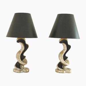 Table Lamps in Silver Gilt and Ebony, 1950s, Set of 2