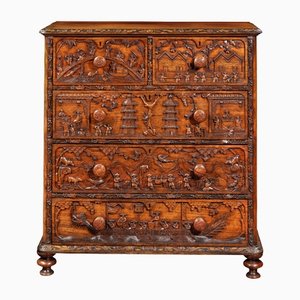 Antique Chinese Padouk Campaign Chest in Carved Wood
