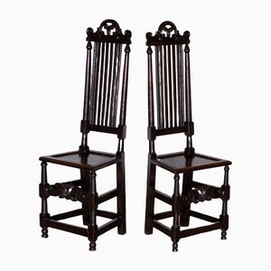 Antique English Chairs with Oak Carved Slat Back, 1685, Set of 2
