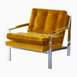 Nickel Plated Armchair in the Style of Milo Baughman by Cy Mann, 1970s