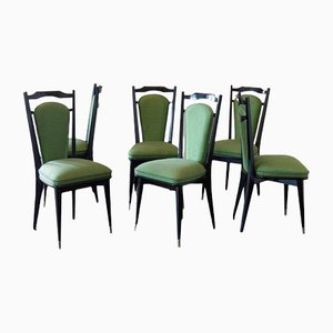Italian Ebonised Framed Dining Chairs, 1950s, Set of 6