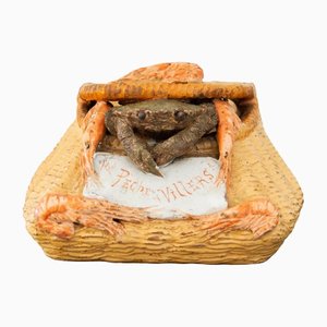 Antique Palissy Ware Crab Salt Box