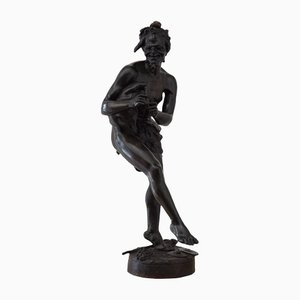 Large Antique French Sculpture of Musician in Bronze