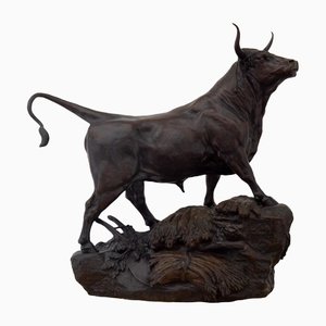 Antique French Figure of Bull in Bronze by Auguste Cain