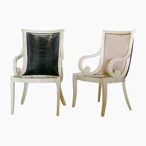 Dining Chairs with Tessellated Bone Veneered Carving by Karl Springer, 1970s, Set of 2