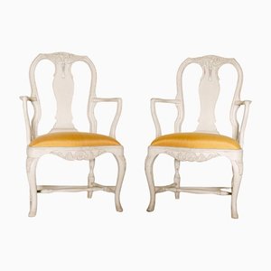 Swedish Painted Armchairs in Rococo Style, 1920s, Set of 2