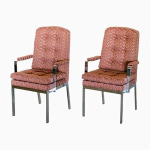 Nickel Framed Carver Chairs by Milo Baughman, Set of 2