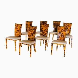 Coconut Shell Veneered Dining Chairs, 1980s, Set of 8