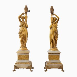 Antique Neoclassical Ormolu Table Lamps, Set of 2