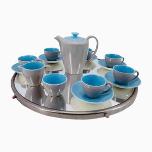 Blue and Gray English Coffee Service Set from Poole Pottery, 1956, Set of 15
