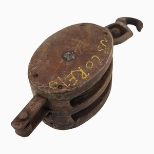 Wrought Iron & Wood Double Pulley from NS Coreto