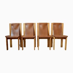 Massive Stühle aus Ulmenholz & Leder von Roland Haeusler, 4er Set