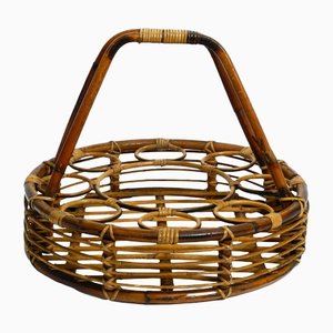 Large Italian Bamboo Bottle Carrier and Stand