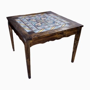 18th Century Handmade Painted Dining Table With Majolica Tiles