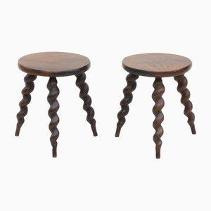French Folk Art Tripod Stools or Side Tables, 1950s, Set of 2