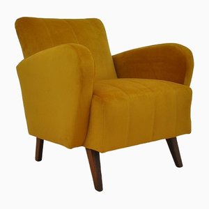 Art Deco Armchair With Honey-Yellow Velvet Upholstery, 1960s