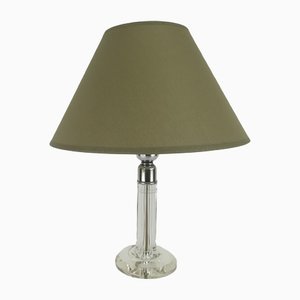 Lampada da tavolo Art Déco in vetro smerigliato con paralume in tessuto, anni '20