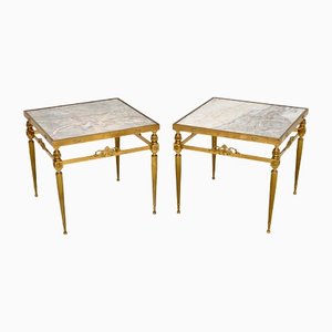 Tables d'Appoint Vintage en Laiton et Marbre, France, Set de 2