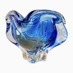 Vintage Murano Blue Glass Bowl Vase