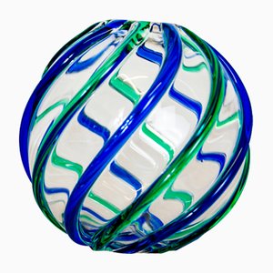 Vase Swirl en Verre de Murano Appliqué Bleu et Vert par Archimede Seguso pour Seguso