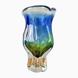 Vintage Murano Blue & Green Glass Vase