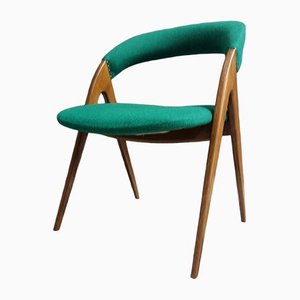 Desk Chair in Wood & Green Fabric, 1960s