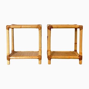 Wicker and Bamboo Tables, 1970s, Set of 2