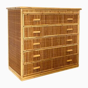 Chest of Drawers in Wicker and Bamboo, 1970s