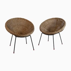 Set of Italian Rattan Egg Chairs, 1950s