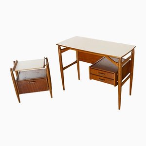 Desk and Typewriter Set in Light Walnut & Formica Tops from Schirolli, 1960s, Set of 2