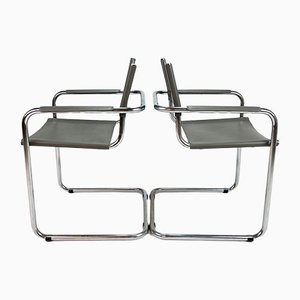 Bauhaus Tubular Metal and Leather Cantilever Armchairs, 1970s, Set of 2