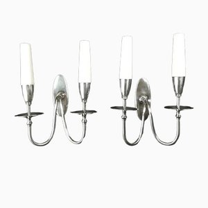 Versilberte französische Wandlampen, 1950er, 2er Set