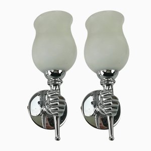 French Chrome-Plated Wall Lamps, 1950s, Set of 2