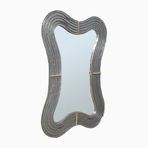 Murano Teal Glass and Brass Wall Mirror, 1990s