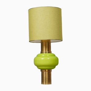 Green Glass Blown Murano & Brass Table Lamp in the Style of Vistosi, 1980s
