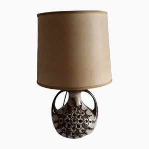 Table Lamp with Brown and Beige Ceramic Base, Interior Lighting and Beige Fabric Shade, 1970s