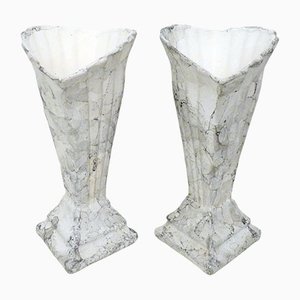 Art Deco Fan-Shaped Marbled Vases, Set of 2