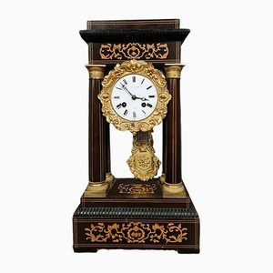 Charles X Empire Portico Clock in Rosewood and Marquetry, 1850