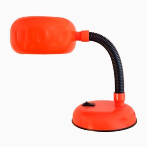Lámpara de escritorio naranja con cuello de cisne, años 70