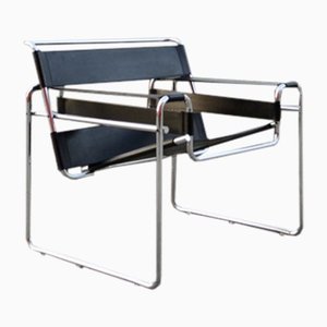 Sedia B3 Wassily vintage in pelle nera di Marcel Breuer per Knoll International