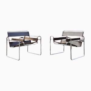 Sedia B3 Wassily vintage in pelle marrone di Marcel Breuer per Knoll International