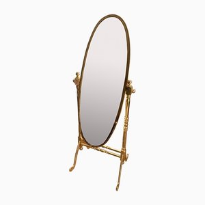 Vintage Italian Brass Standing Cheval Mirror with Oval Frame, 1960s