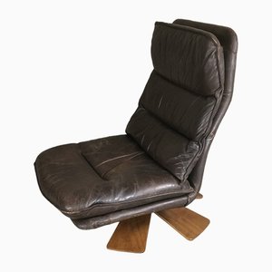 Vintage Turning Chair in Brown Leather Palm Feet, 1970s