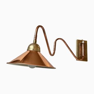 Scandinavian Modern Brass and Copper Swing Arm Wall Lamp, 1960s