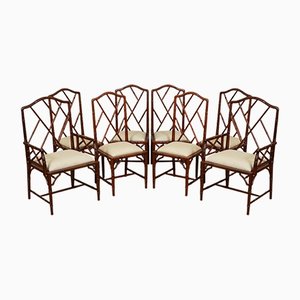 Vintage Bamboo Dining Chairs with White Fabric Seating, Set of 8