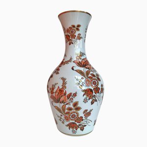 Vintage Gold Decor Porcelain Floral Pattern Vase by Ouragan Ulysse Paris, 1980s